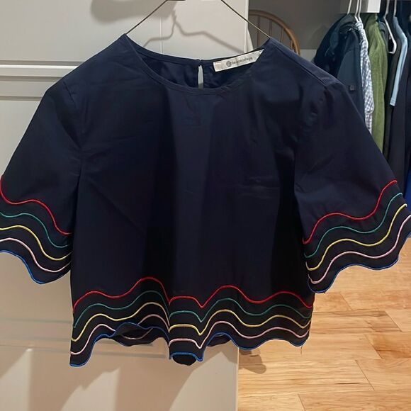 The Impeccable Pig Navy Embroidered Top - Picture 2 of 7